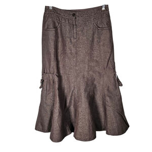Sandwich Brown Linen Blend Cargo Midi Skirt Large